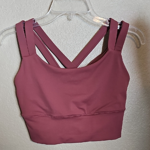 Senita Athletics Small Sierra Strappy Sport Bra W Zip Key Pocket Dark Pink - Picture 1 of 4